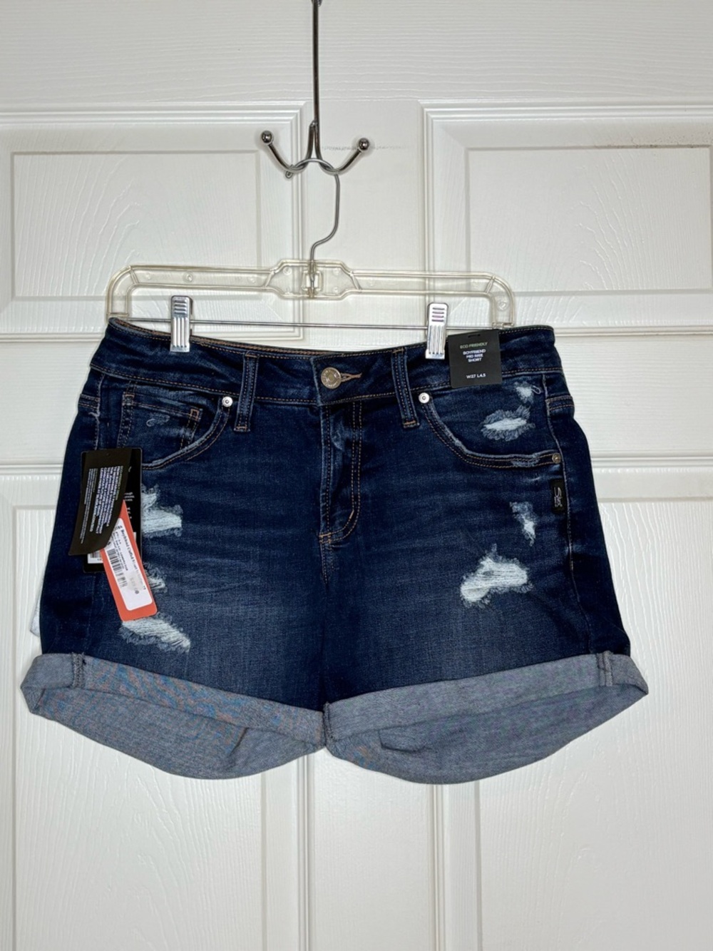 Silver Jeans med wash blue Distressed boyfriend Roll-Cuff Jean Shorts